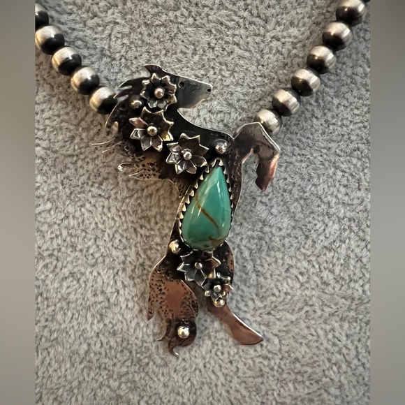 ❤️ Kingman Turquoise Decorative 925 Hand Stamped Statement Horse Pendant 2.22”L - Picture 5 of 15
